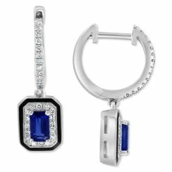 Hot Sale 🌟 EFFY Collection EFFY® Sapphire (3/4 Ct. T.w.) & Diamond (1/4 Ct. T.w.) Dangle Hoop Earrings In 14k White Gold 🎁