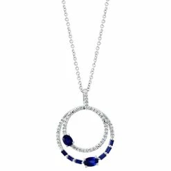 Promo ❤️ EFFY Collection EFFY® Sapphire (3/4 Ct. T.w.) & Diamond (1/4 Ct. T.w.) Double Circle 18 Pendant Necklace In 14k White Gold 🎁