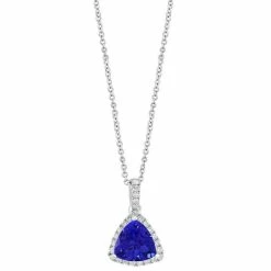 Hot Sale 😉 EFFY Collection EFFY® Tanzanite (2-1/4 Ct. T.w.) & Diamond (1/4 Ct. T.w.) Trillion Halo 18 Pendant Necklace In 14k White Gold 😉