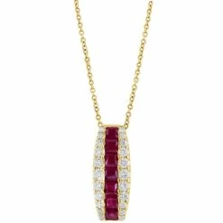 Discount 😀 EFFY Collection EFFY® Ruby (1-1/5 Ct. T.w.) & Diamond (1/2 Ct. T.w.) Vertical 18 Pendant Necklace In 14k Gold 😀