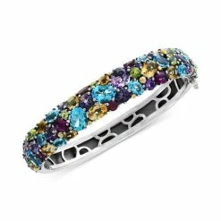 Hot Sale ❤️ EFFY Collection EFFY® Multi-Gemstone (25-1/2 Ct. T.w.) Bangle Bracelet In Sterling Silver Multi Semi Stones 💯