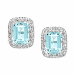 Cheapest ✨ EFFY Collection EFFY® Aquamarine (3-1/4 Ct. T.w.) & Diamond (3/8 Ct. T.w.) Halo Stud Earrings In 14k White Gold 🌟