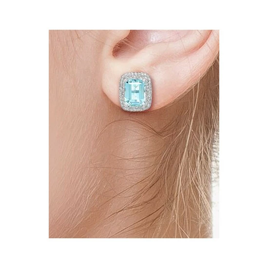 Cheapest ✨ EFFY Collection EFFY® Aquamarine (3-1/4 Ct. T.w.) & Diamond (3/8 Ct. T.w.) Halo Stud Earrings In 14k White Gold 🌟 - Image 2