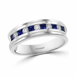 Buy ✨ EFFY Collection EFFY® Men's Sapphire (3/8 Ct. T.w.) & Diamond (1/4 Ct. T.w.) Band In 14k White Gold 🤩