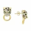 Hot Sale ⌛ EFFY Collection EFFY® Diamond (5/8 Ct. T.w.) & Emerald (1/10 Ct. T.w.) Signature Panther Doorknocker Drop Earrings In 14k Gold Yellow Gold 🎁