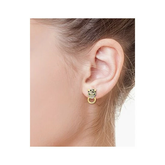 Hot Sale ⌛ EFFY Collection EFFY® Diamond (5/8 Ct. T.w.) & Emerald (1/10 Ct. T.w.) Signature Panther Doorknocker Drop Earrings In 14k Gold Yellow Gold 🎁 - Image 2