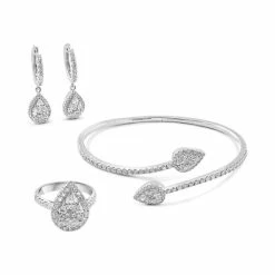 Discount ⭐ EFFY Collection EFFY® Diamond Cluster Bangle Bracelet, Dangle Hoop Earrings, & Teardrop Ring In 18k White Gold 🎁
