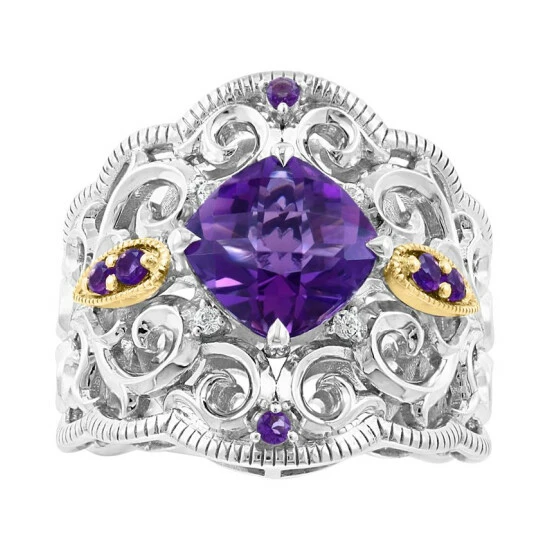 Wholesale 💯 EFFY Collection EFFY® Amethyst (2-7/8 Ct. T.w.) & White Sapphire (1/20 Ct. T.w.) Filigree Statement Ring In 14k Gold & Sterling Silver ✨ - Image 5