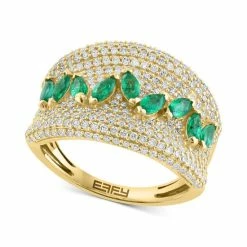 Cheap 🤩 EFFY Collection EFFY® Emerald (7/8 Ct. T.w.) & Diamond (7/8 Ct. T.w.) Pavé Concave Statement Ring In 14k Gold 💯