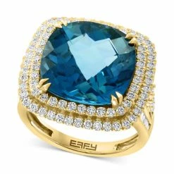 Cheap 💯 EFFY Collection EFFY® London Blue Topaz (12-1/3 Ct. T.w.) & Diamond (1-1/5 Ct. T.w.) Double Halo Ring In 14k Gold 👍