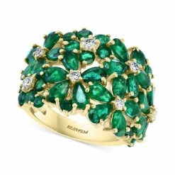 Hot Sale ❤️ EFFY Collection EFFY® Emerald (6-1/2 Ct. T.w.) & Diamond (1/4 Ct. T.w.) Flower Ring In 14k Gold Yellow Gold ⭐
