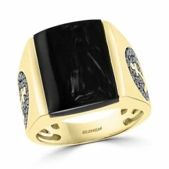 Hot Sale 😉 EFFY Collection EFFY® Men's Black Agate & Black Diamond (5/8 Ct. T.w.) Anchor Ring In 14k Gold 14k Yellow Gold ✨