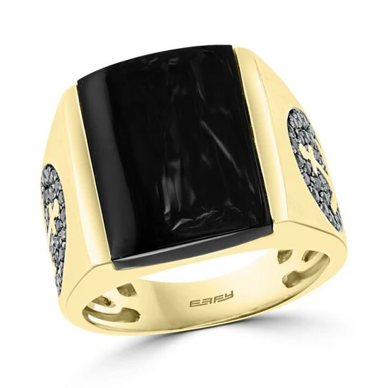 Hot Sale 😉 EFFY Collection EFFY® Men's Black Agate & Black Diamond (5/8 Ct. T.w.) Anchor Ring In 14k Gold 14k Yellow Gold ✨