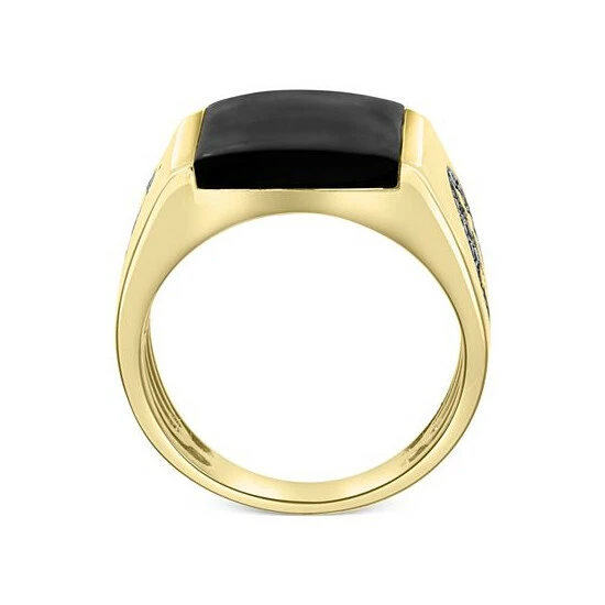 Hot Sale 😉 EFFY Collection EFFY® Men's Black Agate & Black Diamond (5/8 Ct. T.w.) Anchor Ring In 14k Gold 14k Yellow Gold ✨ - Image 3