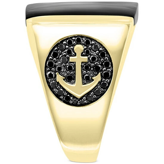 Hot Sale 😉 EFFY Collection EFFY® Men's Black Agate & Black Diamond (5/8 Ct. T.w.) Anchor Ring In 14k Gold 14k Yellow Gold ✨ - Image 4