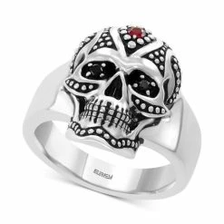 New 🥰 EFFY Collection EFFY® Men's Ruby (1/10 Ct. T.w.) & Diamond Accent Skull Ring In Sterling Silver 🧨