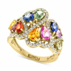 Brand new 💯 EFFY Collection EFFY® Multi-Sapphire (3-5/8 Ct. T.w.) & Diamond (5/8 Ct. T.w.) Cluster Statement Ring In 14k Gold 😀