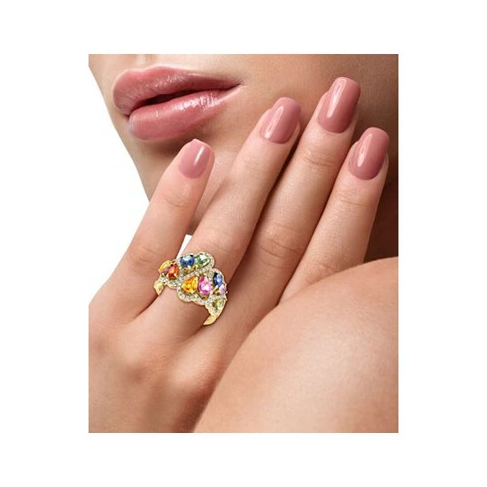 Brand new 💯 EFFY Collection EFFY® Multi-Sapphire (3-5/8 Ct. T.w.) & Diamond (5/8 Ct. T.w.) Cluster Statement Ring In 14k Gold 😀 - Image 2