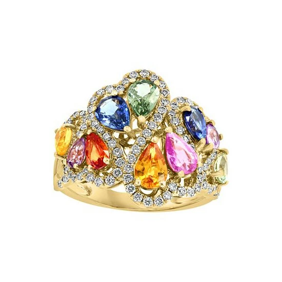 Brand new 💯 EFFY Collection EFFY® Multi-Sapphire (3-5/8 Ct. T.w.) & Diamond (5/8 Ct. T.w.) Cluster Statement Ring In 14k Gold 😀 - Image 3