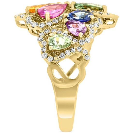 Brand new 💯 EFFY Collection EFFY® Multi-Sapphire (3-5/8 Ct. T.w.) & Diamond (5/8 Ct. T.w.) Cluster Statement Ring In 14k Gold 😀 - Image 4