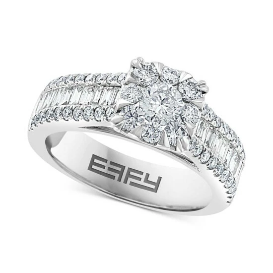 Wholesale ✨ EFFY Collection EFFY® Diamond Halo Baguette Ring (1-1/2 Ct. T.w.) In 14k White Gold 🤩