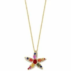 Best Pirce 🎁 EFFY Collection EFFY® Multi-Sapphire (1-3/4 Ct. T.w.) & Diamond (1/5 Ct. T.w.) Starfish 18 Pendant Necklace In 14k Gold Multi Sapphire 😉