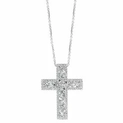 Flash Sale 😀 EFFY Collection EFFY® Diamond Baguette & Round Cluster 18 Cross Pendant Necklace (1 Ct. T.w.) In 14k White Gold 🌟