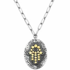 Best Sale 🧨 EFFY Collection EFFY® Black & White Diamond Accent Hamsa Hand 18 Pendant Necklace In Sterling Silver & 18k Gold 🌟