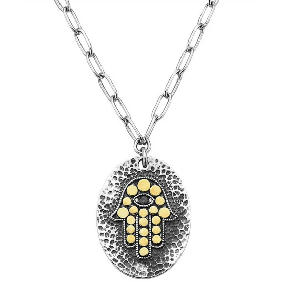 Best Sale 🧨 EFFY Collection EFFY® Black & White Diamond Accent Hamsa Hand 18 Pendant Necklace In Sterling Silver & 18k Gold 🌟