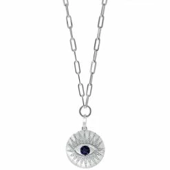 Buy 😉 EFFY Collection EFFY® Sapphire (1/5 Ct. T.w.) & Diamond (3/8 Ct. T.w.) Evil Eye 16 Pendant Necklace In Sterling Silver 🎁
