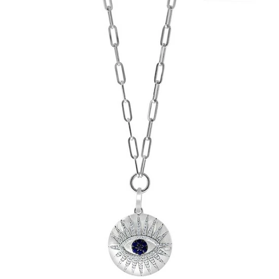 Buy 😉 EFFY Collection EFFY® Sapphire (1/5 Ct. T.w.) & Diamond (3/8 Ct. T.w.) Evil Eye 16 Pendant Necklace In Sterling Silver 🎁