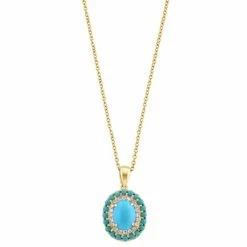 Cheapest ✨ EFFY Collection EFFY® Turquoise & Diamond (1/5 Ct. T.w.) Halo 18 Pendant Necklace In 14k Gold 🔔