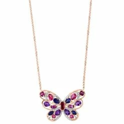 Coupon 💯 EFFY Collection EFFY® Multi-Gemstone (1-7/8 Ct. T.w.) & Diamond (1/6 Ct. T.w.) 18 Butterfly Pendant Necklace In 14k Rose Gold Multi Gemstone ❤️