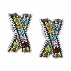 Best deal 🎁 EFFY Collection EFFY® Multi-Gemstone Crisscross Curved Drop Earrings (3-1/5 Ct. T.w.) In Sterling Silver Multi Gemstone ✨