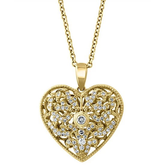 Brand new 👍 EFFY Collection EFFY® Diamond Openwork Filigree Heart 18 Pendant Necklace (1/4 Ct. T.w.) In 14k Gold Yellow Gold ✨