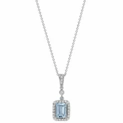 Outlet 👍 EFFY Collection EFFY® Aquamarine (1-1/3 Ct. T.w.) & Diamond (1/4 Ct. T.w.) Halo 18 Pendant Necklace In 14k White Gold ⭐