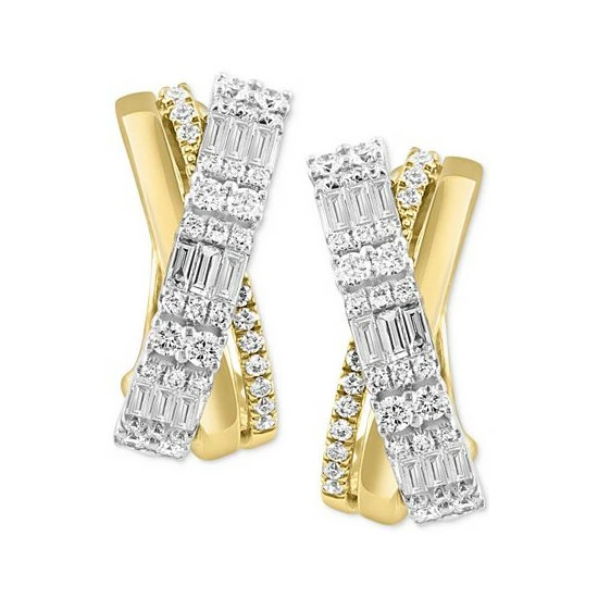 Buy ✨ EFFY Collection EFFY® Diamond Crossover Hoop Earrings (3/4 Ct. T.w.) In 14k Two-Tone Gold Two Toned 🔔 - Image 3