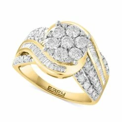 Hot Sale 🤩 EFFY Collection EFFY® Diamond Baguette & Round Cluster Swirl Ring (1-3/8 Ct. T.w.) In 14k Gold Yellow Gold ⌛