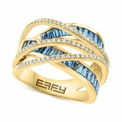 Top 10 🔔 EFFY Collection EFFY® London Blue Topaz (2 Ct. T.w.) & Diamond (1/3 Ct. T.w.) Crossover Statement Ring In 14k Gold 😉
