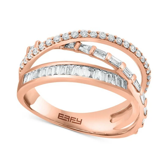 Brand new 🎉 EFFY Collection EFFY® Diamond Baguette & Round Crossover Statement Ring (5/8 Ct. T.w.) In 14k Rose Gold ✨