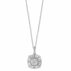 Flash Sale 👏 EFFY Collection EFFY® Diamond Baguette Halo Cluster 18 Pendant Necklace (3/4 Ct. T.w.) In 14k White Gold ✨
