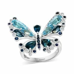 Best Sale 🛒 EFFY Collection EFFY® Multi-Gemstone (5-1/6 Ct. T.w.) & Diamond (1/6 Ct. T.w.) Butterfly Statement Ring In 14k White Gold Multi Gemstones 👍
