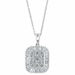 Cheapest ⌛ EFFY Collection EFFY® Diamond Halo Cluster 18 Pendant Necklace (1 Ct. T.w.) In 14k White Gold 🎉