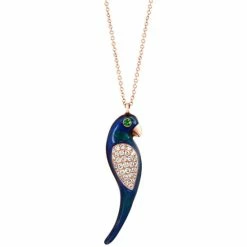 Hot Sale 😉 EFFY Collection EFFY® Diamond (1/4 Ct. T.w.), Tsavorite Accent & Blue Enamel Parrot 18 Pendant Necklace In 14k Rose Gold 💯