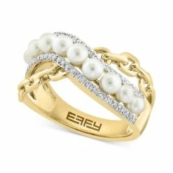 Promo 🔔 EFFY Collection EFFY® Cultured Freshwater Pearl (3mm) & Diamond (1/6 Ct.t.w.) Crossover Ring In 14k Gold 14k Yellow Gold 🔔