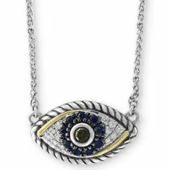 Hot Sale 🔔 EFFY Collection EFFY® Sapphire (1/6 Ct. T.w.) & Diamond (1/8 Ct. T.w.) Evil Eye 18 Pendant Necklace In Sterling Silver & 18k Yellow Gold 👏