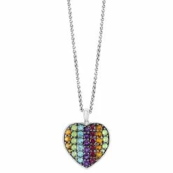 New 💯 EFFY Collection EFFY® Multi-Gemstone Pavé Heart 18 Pendant Necklace (4-1/4 Ct. T.w.) In Sterling Silver Multi Gemstones 🛒