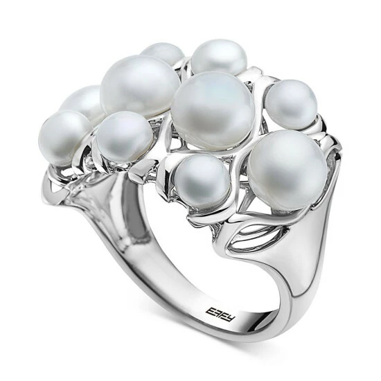 Hot Sale 🤩 EFFY Collection EFFY® Cultured Freshwater Pearl (4 & 6mm) Openwork Cluster Ring In Sterling Silver ⭐