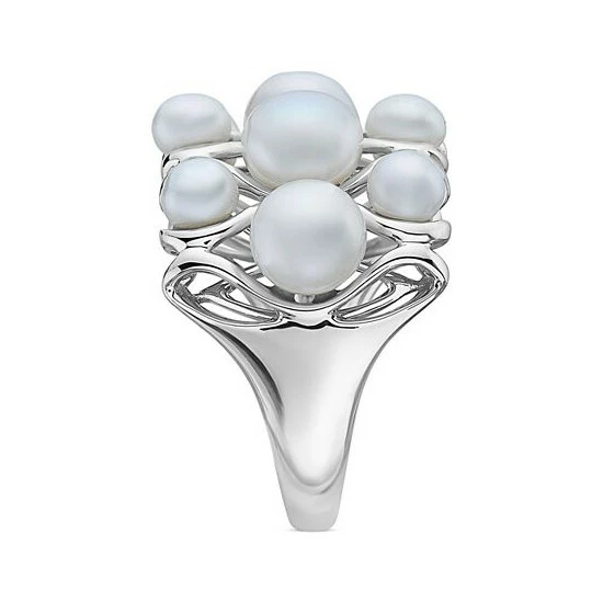 Hot Sale 🤩 EFFY Collection EFFY® Cultured Freshwater Pearl (4 & 6mm) Openwork Cluster Ring In Sterling Silver ⭐ - Image 3
