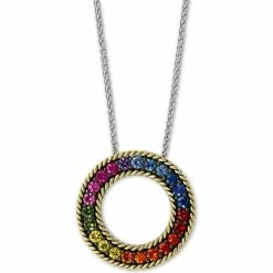 Best Sale ⭐ EFFY Collection EFFY® Multi-Sapphire Circle 18 Pendant Necklace (2-1/6 Ct. T.w.) In Sterling Silver & 18k Gold 💯